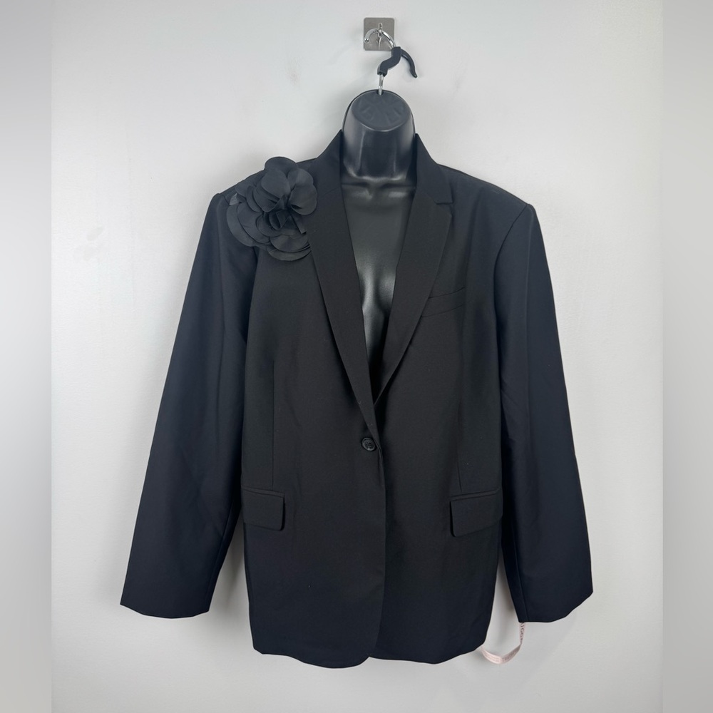 NWT Mac Duggal Women Classic Crepe Blazer Jacket Flower Detail Size XL
